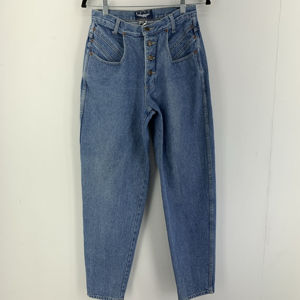 Vintage Womens 27X30 Button Fly Rib Cage Mom Jeans High Waist Grunge Barrel Leg